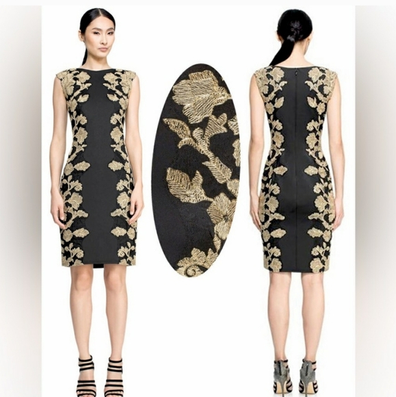 Tadashi Shoji Kami Dress Black & Gold  Knee length Sleeveless Size 6 Petite - Picture 3 of 16